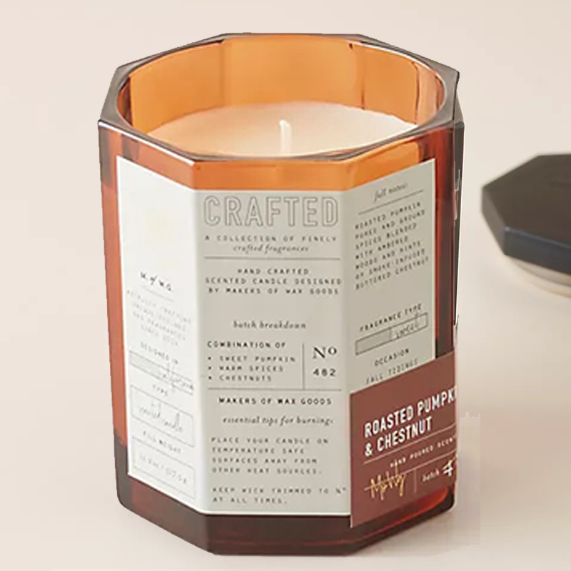 M&Scent Niestandardowe luksusowe drewniane wieczko Bawełniany węzeł Szklane naczynie Mieszanka wosku sojowego Jesienna rzemieślnicza szklana świeca