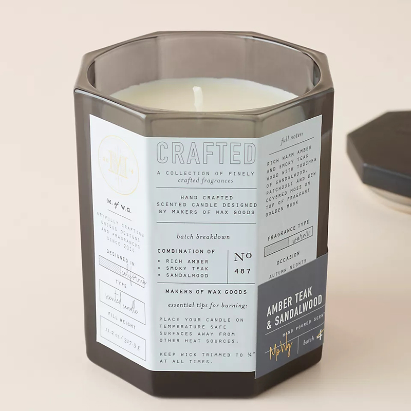 M&Scent Niestandardowe luksusowe drewniane wieczko Bawełniany węzeł Szklane naczynie Mieszanka wosku sojowego Jesienna rzemieślnicza szklana świeca