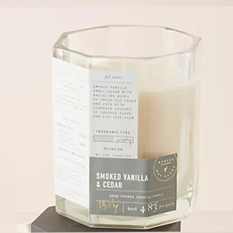 M&Scent Niestandardowe luksusowe drewniane wieczko Bawełniany węzeł Szklane naczynie Mieszanka wosku sojowego Jesienna rzemieślnicza szklana świeca