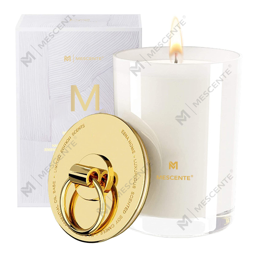M&Scent Luxury White Wosk Sojowy Logo Spersonalizowane ślubne świece zapachowe, niestandardowa świeca obozowa