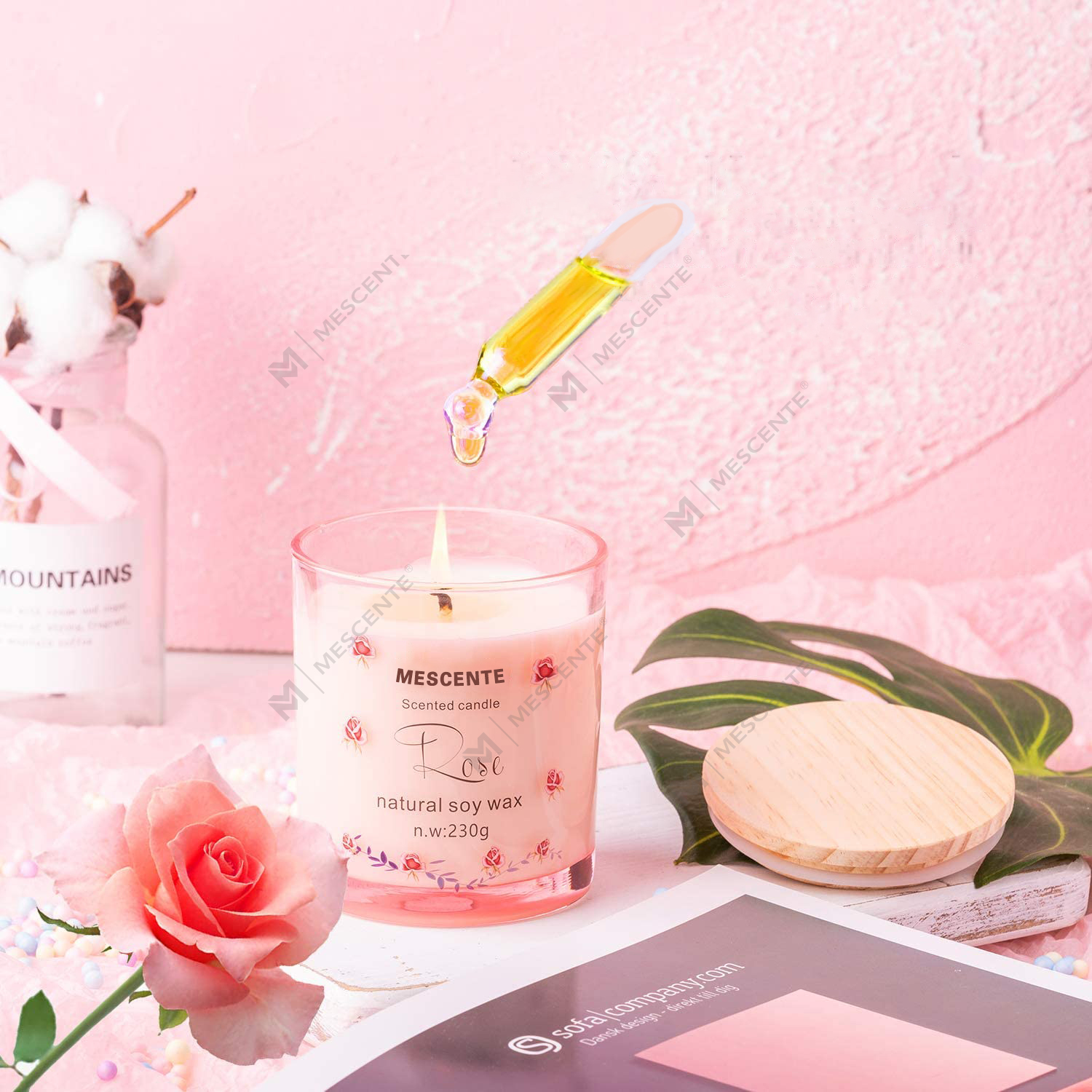 M&Scent Ręcznie robiony luksusowy szklany świecznik Spiritual Ceramics Świeca zapachowa filarowa Waniliowa z kryształkami