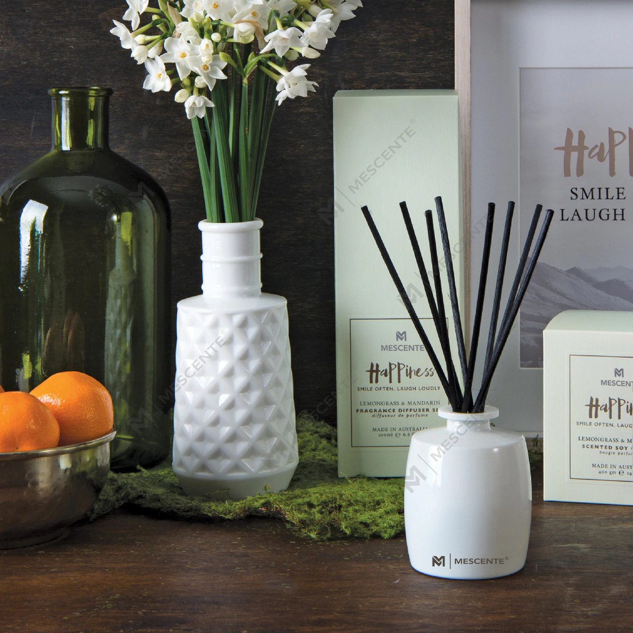 M&Scent Duża szklana butelka Home Essentials Zestaw upominkowy z dyfuzorem zapachowym z trzciny i patyczkami rattanowymi