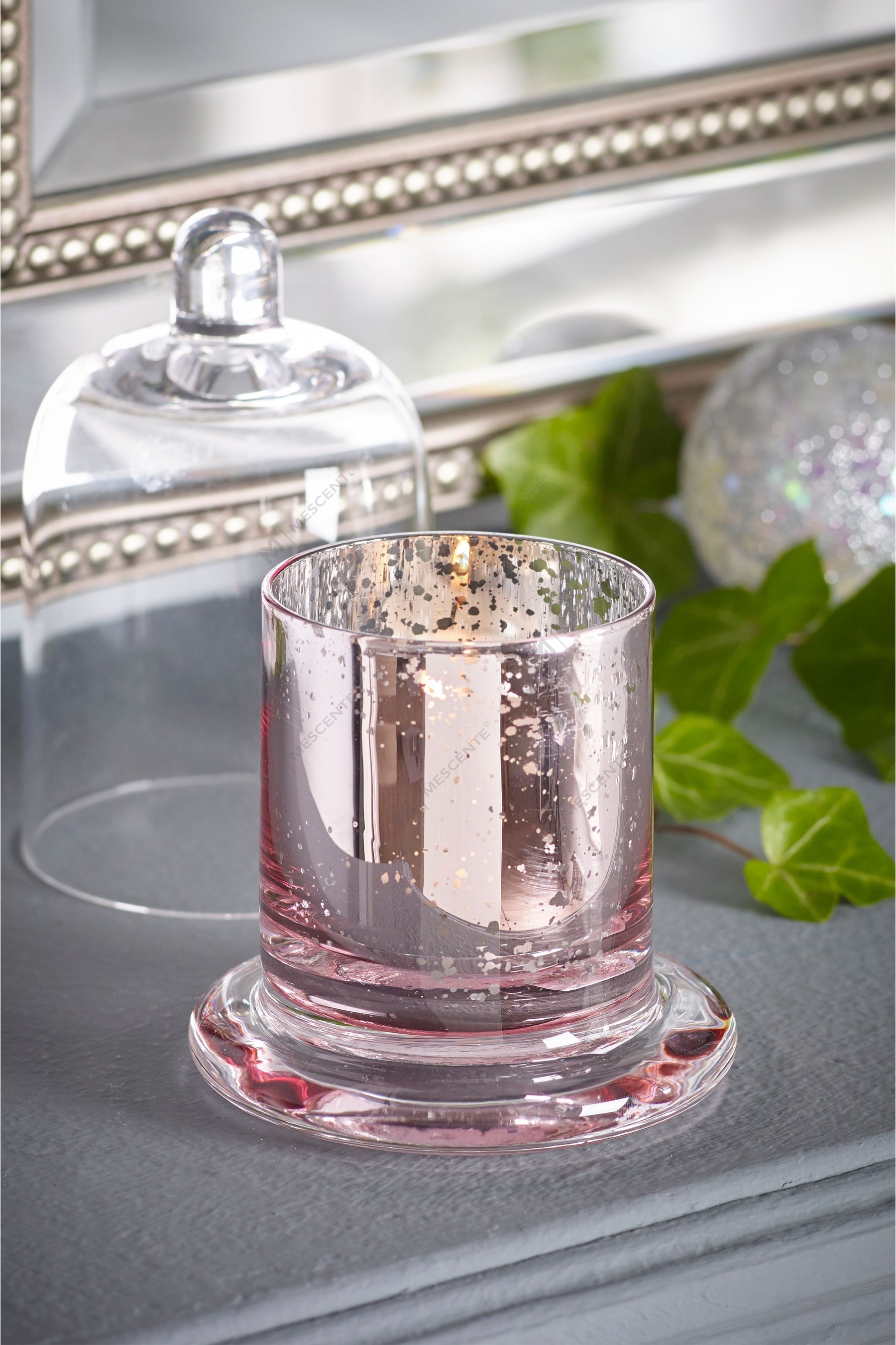 Mescente Luxury Silver Domed cover Świecznik zapachowy ze szklaną kopułą