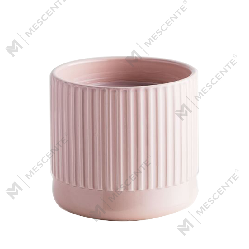 Sklep niestandardowy sprzedający bez etykiety Karbowana różowa ceramiczna świeca zapachowa Trio Amber