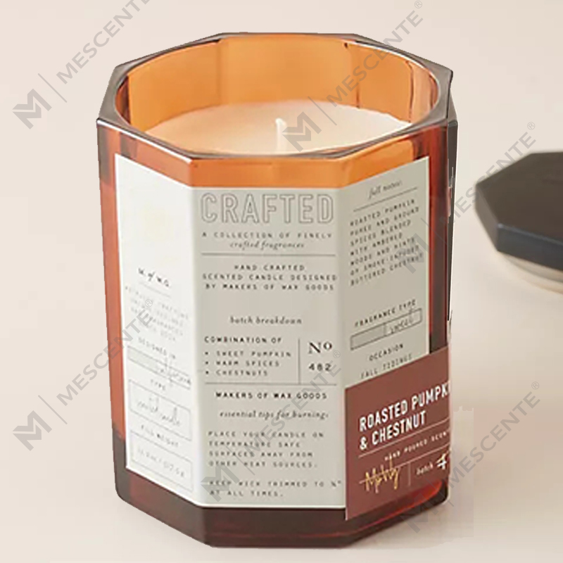 M&Scent Niestandardowe luksusowe drewniane wieczko Bawełniany knot Szklane naczynie Mieszanka wosku sojowego Jesienna rzemieślnicza szklana świeca