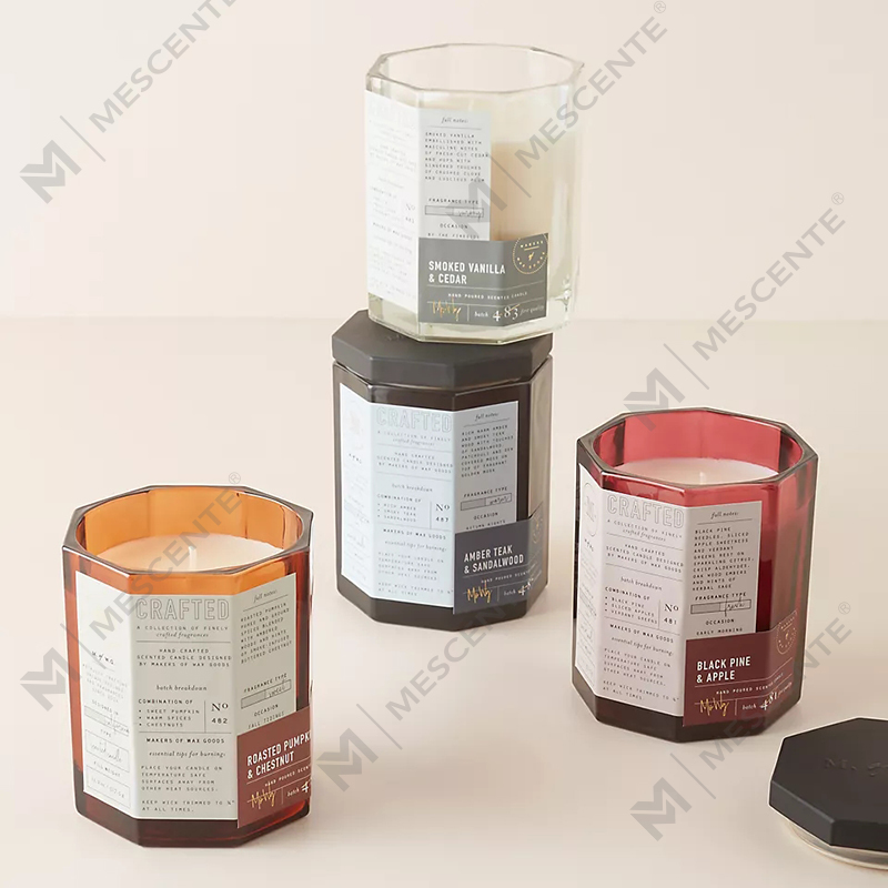 M&Scent Niestandardowe luksusowe drewniane wieczko Bawełniany knot Szklane naczynie Mieszanka wosku sojowego Jesienna rzemieślnicza szklana świeca